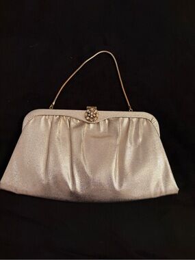 Metallic Gold Evening Clutch with Jeweled Clasp